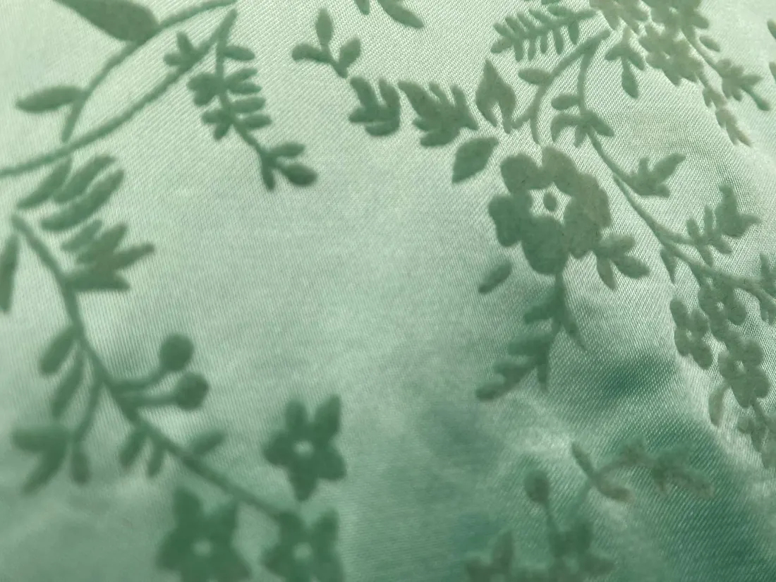 Mint Renkli Mat Polyester Saten Kumaş, Flok Baskı
